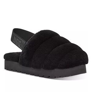 UGG Women's Super Fluff Black Slingback Slippers